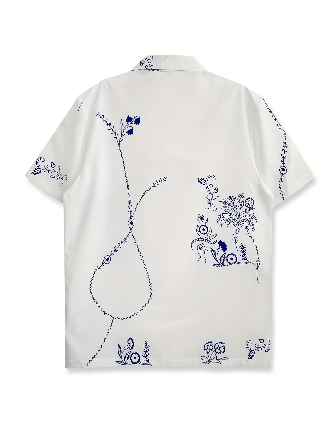 Herren Kurzarm-Resorthemd mit künstlerischem floralen Line-Art-Design – Modernes Freizeitshirt für stilvolle Sommermomente