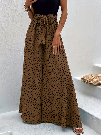 Damen Elegante Weitbeinige Palazzo-Hose mit Gürtel und Punktemuster – Perfekt für Freizeit und Sommer