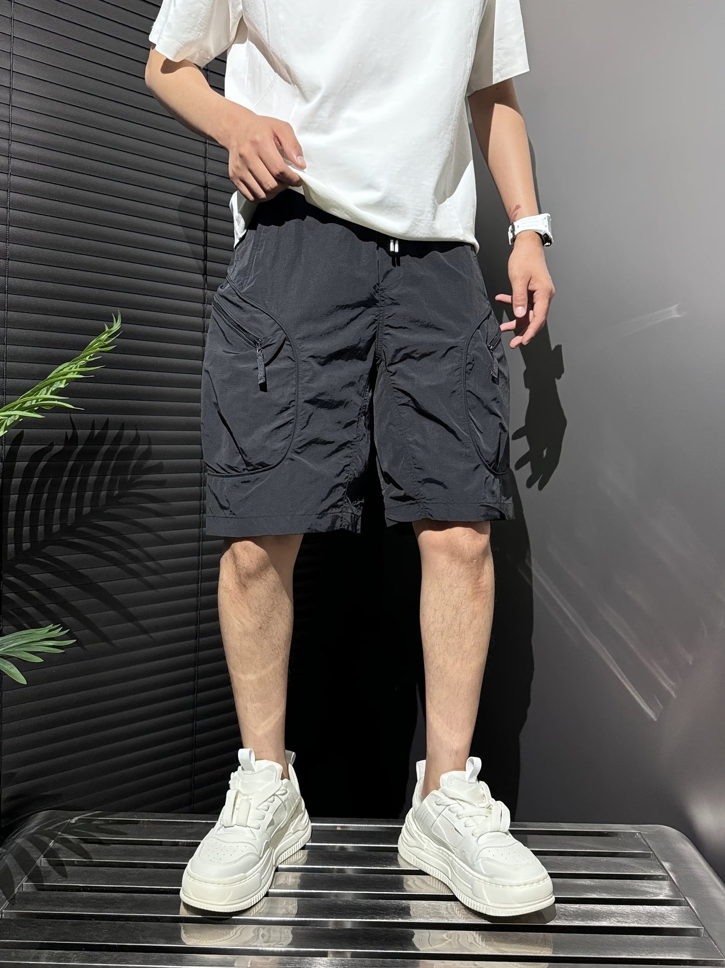 Herren Utility Cargo Shorts mit Reißverschlusstaschen – Urban Athleisure Style