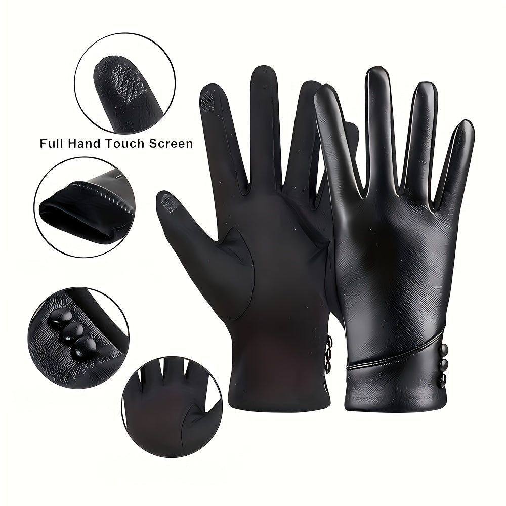 Schwarze Handschuhe mit Zierknöpfen Touchscreen-kompatibel