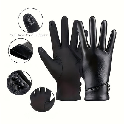 Schwarze Handschuhe mit Zierknöpfen Touchscreen-kompatibel