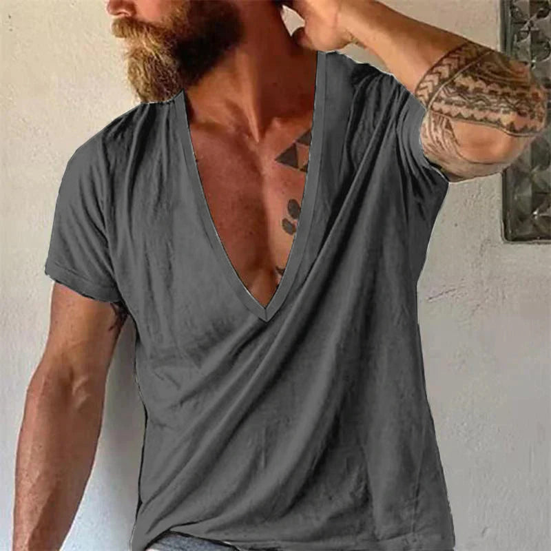 Herren Tief V-Ausschnitt Freizeit T-Shirt Kurzarm – Moderner Look für Alltag & Sommer