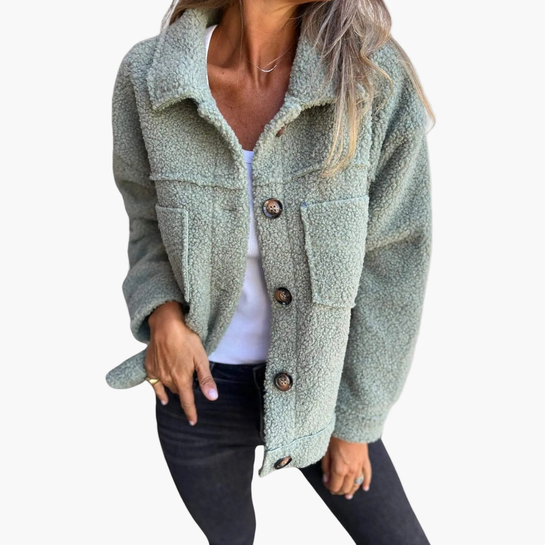 Damen Teddy-Fleecejacke – Modische Sherpa Übergangsjacke für Alltag und Freizeit