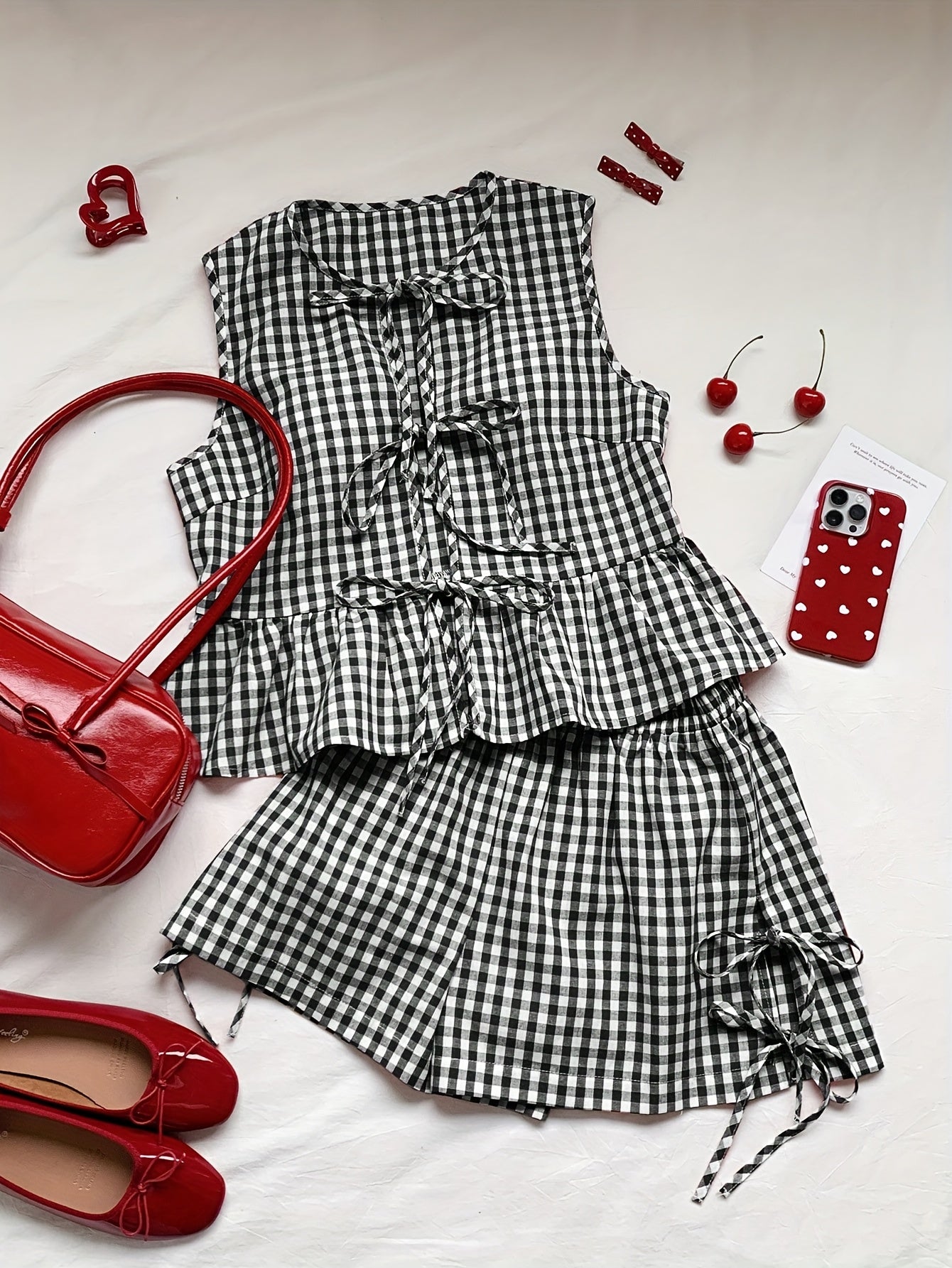Damen Zweiteiler Set mit Schleifen und Streifen – Verspieltes Sommer Outfit