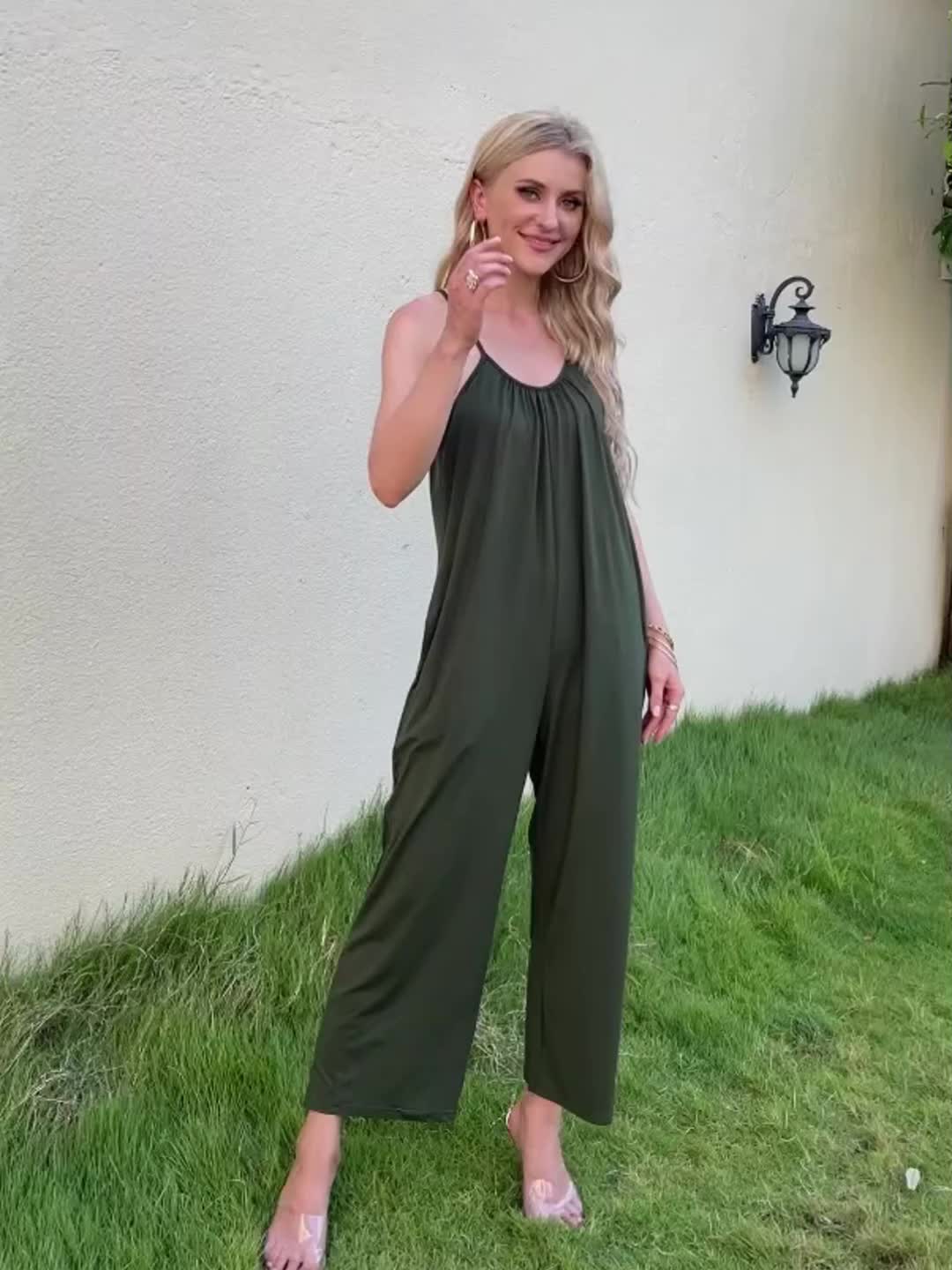 Damen Jumpsuit mit Spaghettiträgern – Lässiger Einteiler für Alltag und Urlaub