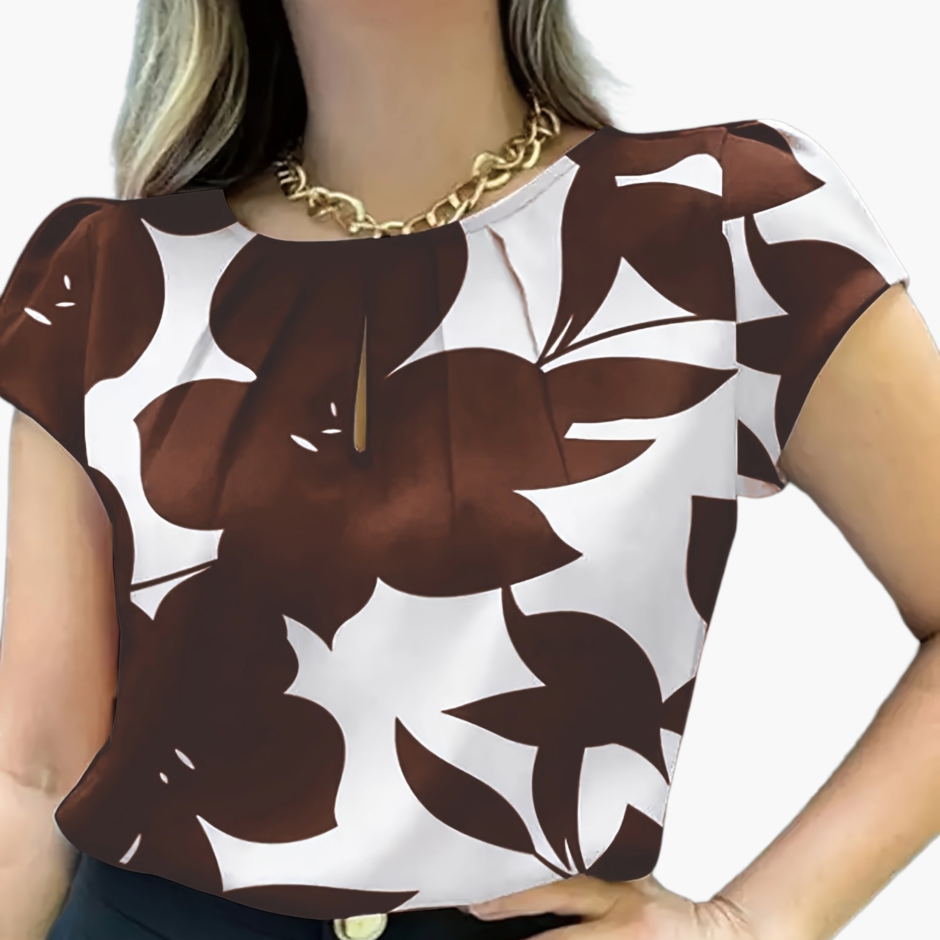 Damen Bluse mit modernem Print, Kurzarm, eleganter Büro- und Freizeitstil