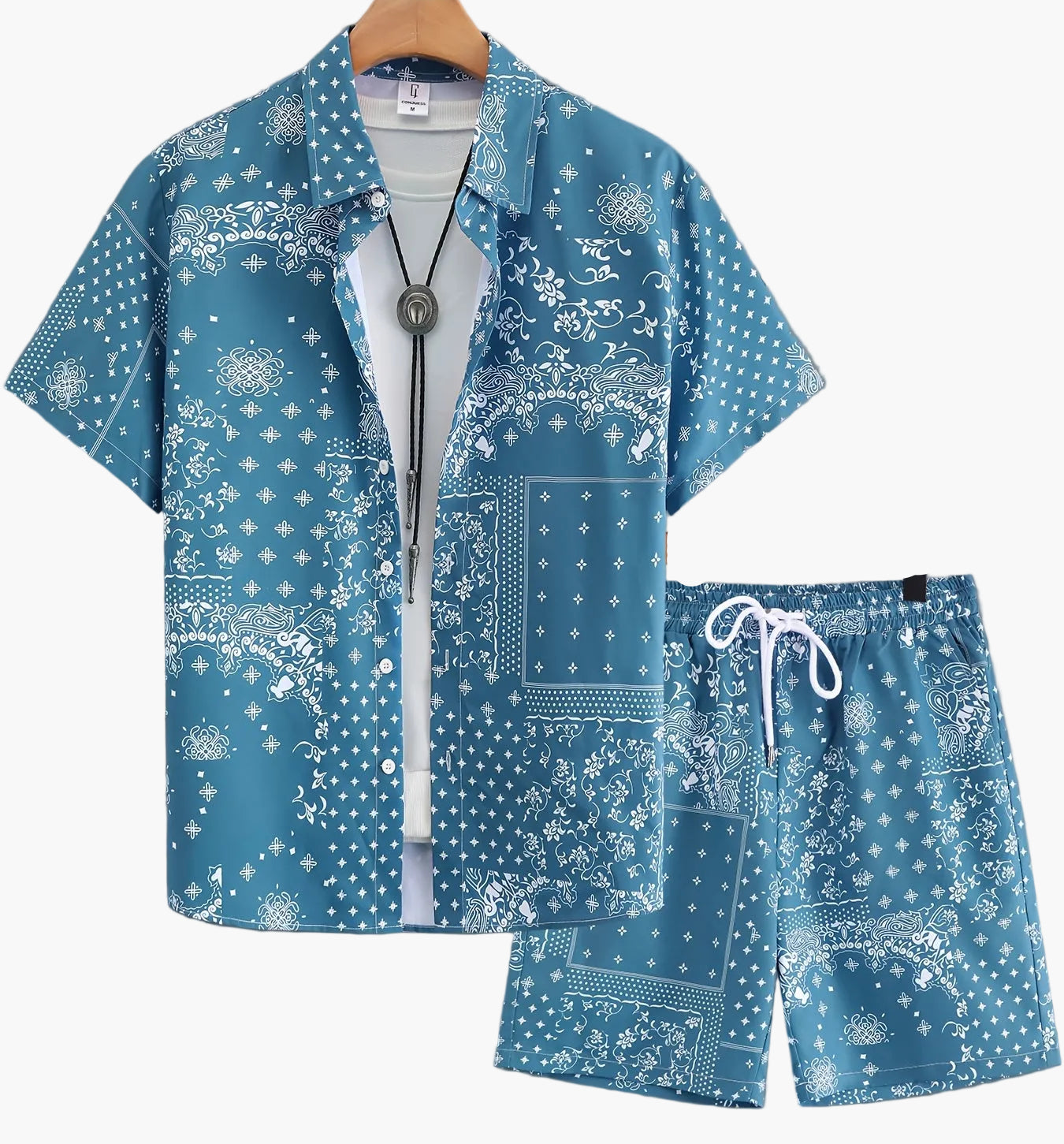 Herren Kurzarm Freizeit Set mit Bandana-Print – Hemd und Shorts, Sommer Outfit, Lässige Mode