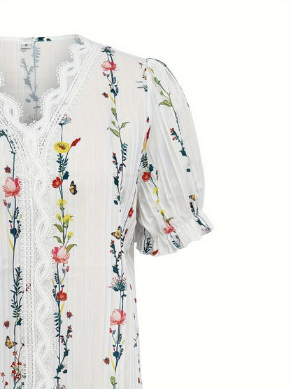 Damen Bluse Elegant mit Blumenmuster und Rüschenkragen – Sommer Freizeit Stil