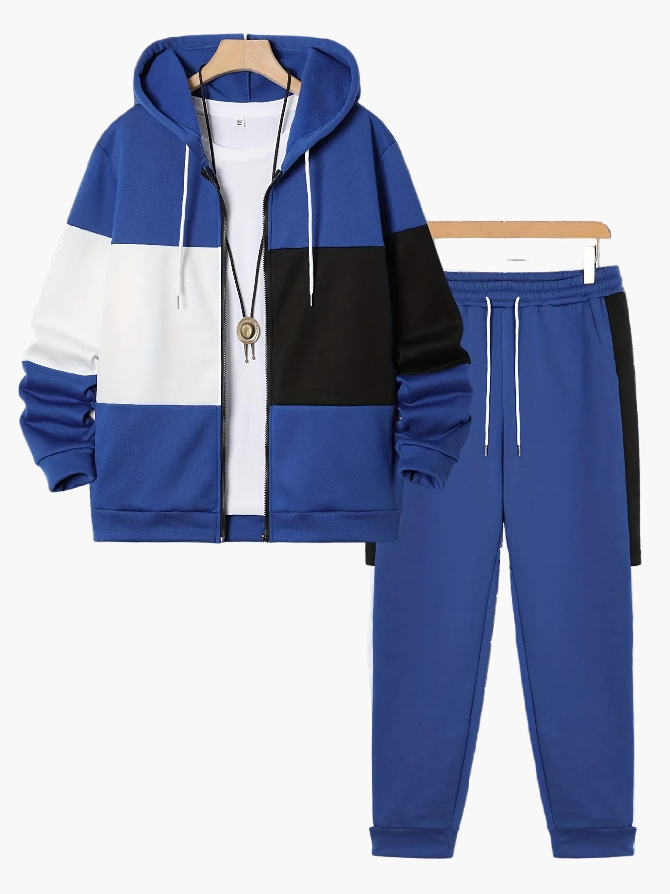 Herren Trainingsanzug Set mit Kapuzenjacke – Patchwork, Casual, Sport & Freizeit