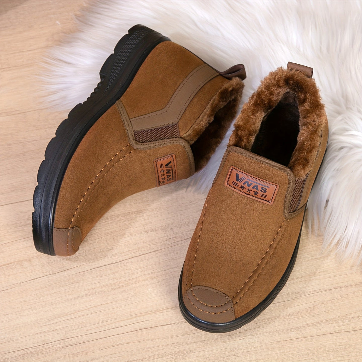 Herren Slip-on Stiefel gefüttert Schwarz Winter Schuhe