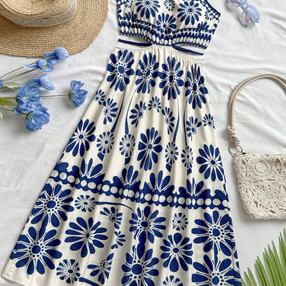 Damen Maxikleid mit Blumenmuster und Cut-Out-Detail – Eleganter Sommerstil