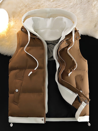Steppweste mit Kapuze Herren, gefüttert, zweifarbig, Reißverschluss, für Herbst & Winter