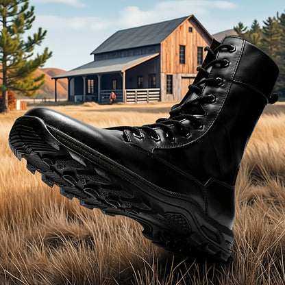 Robuste Schwarze Schnürstiefel mit Profilsohle – Hoher Schaft