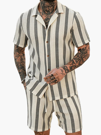 Herren Set Kurzarmhemd und Shorts im lässigen Streifen-Design für Sommer und Freizeit