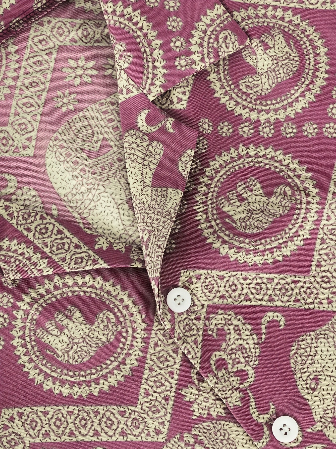 Herren Resorthemd mit Elefanten- und Mandala-Muster, Kurzarm, Boho-Stil für Freizeit und Urlaub
