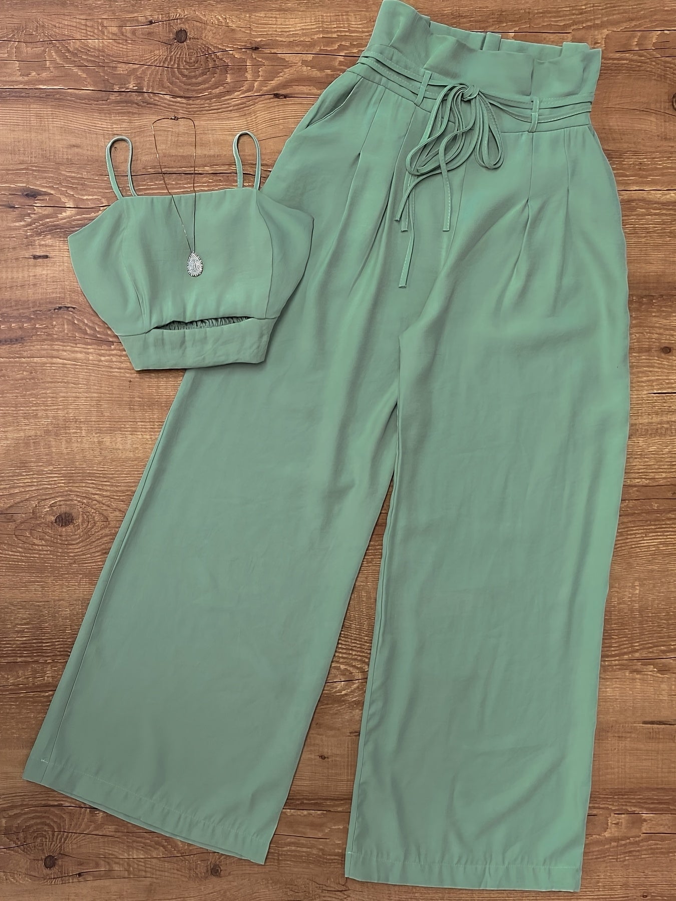 Damen High Waist Palazzo Hose mit Crop Top Set – Elegantes Sommeroutfit für Alltag & Freizeit