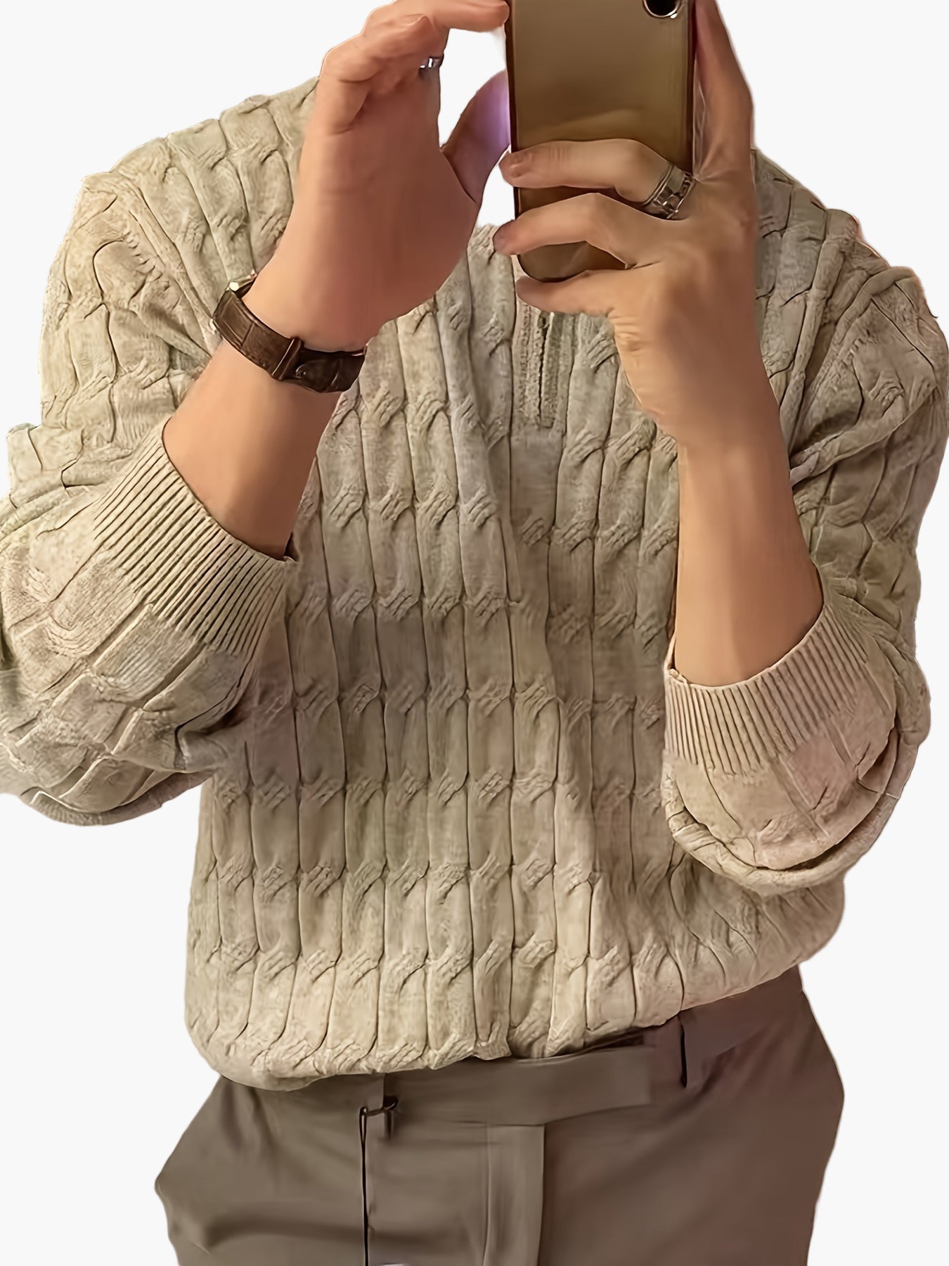 Herren Strickpullover mit Zopfmuster und halbem Reißverschluss – Casual Stil für Herbst und Winter