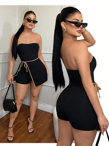Damen Einteiler Bandeau Peplum Jumpsuit Elegant für Alltag und Ausgehen