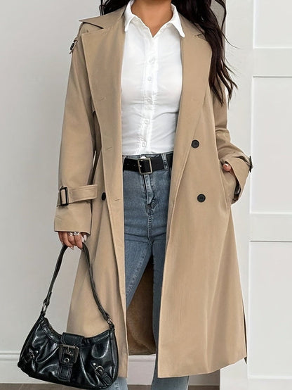 Damen Trenchcoat mit flauschigem Futter, Langarm, Beige