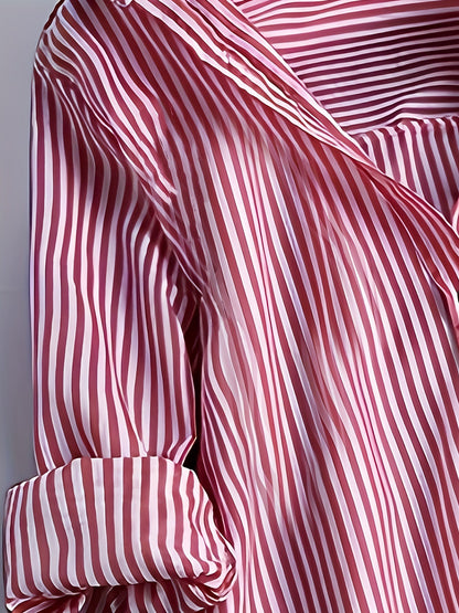 Damen Langarm Hemdbluse mit Streifenmuster und Knopfleiste – Elegante Freizeit- und Bürobluse