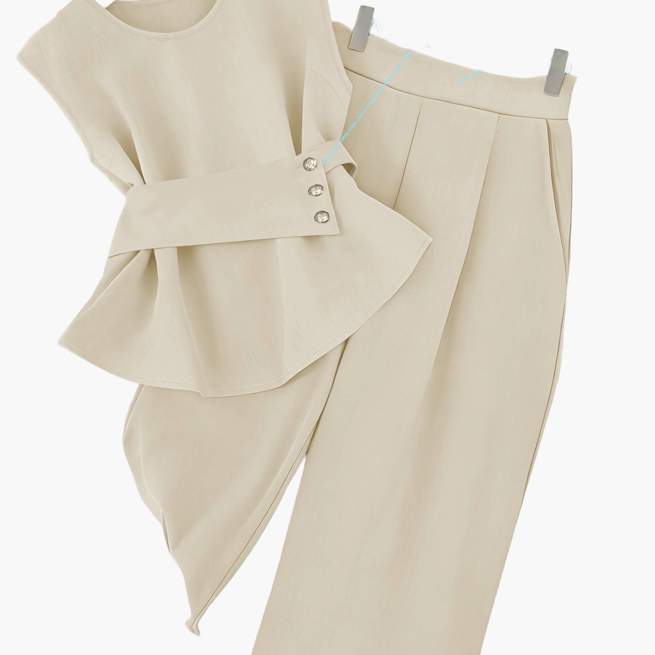Damen Zweiteiler Set Elegant – Ärmelloses Oberteil mit Gürtel & Gerade Hose, Business & Alltag