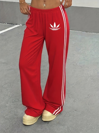 Damen Weite Sporthose mit Streifen und Retro-Look