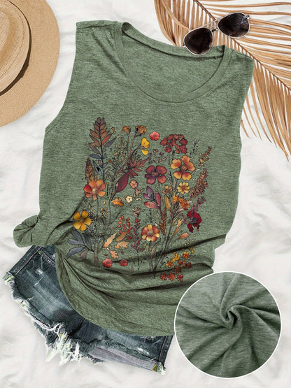 Damen Sommer Top mit Blumenmuster – Lässiges ärmelloses Shirt für Freizeit und Urlaub