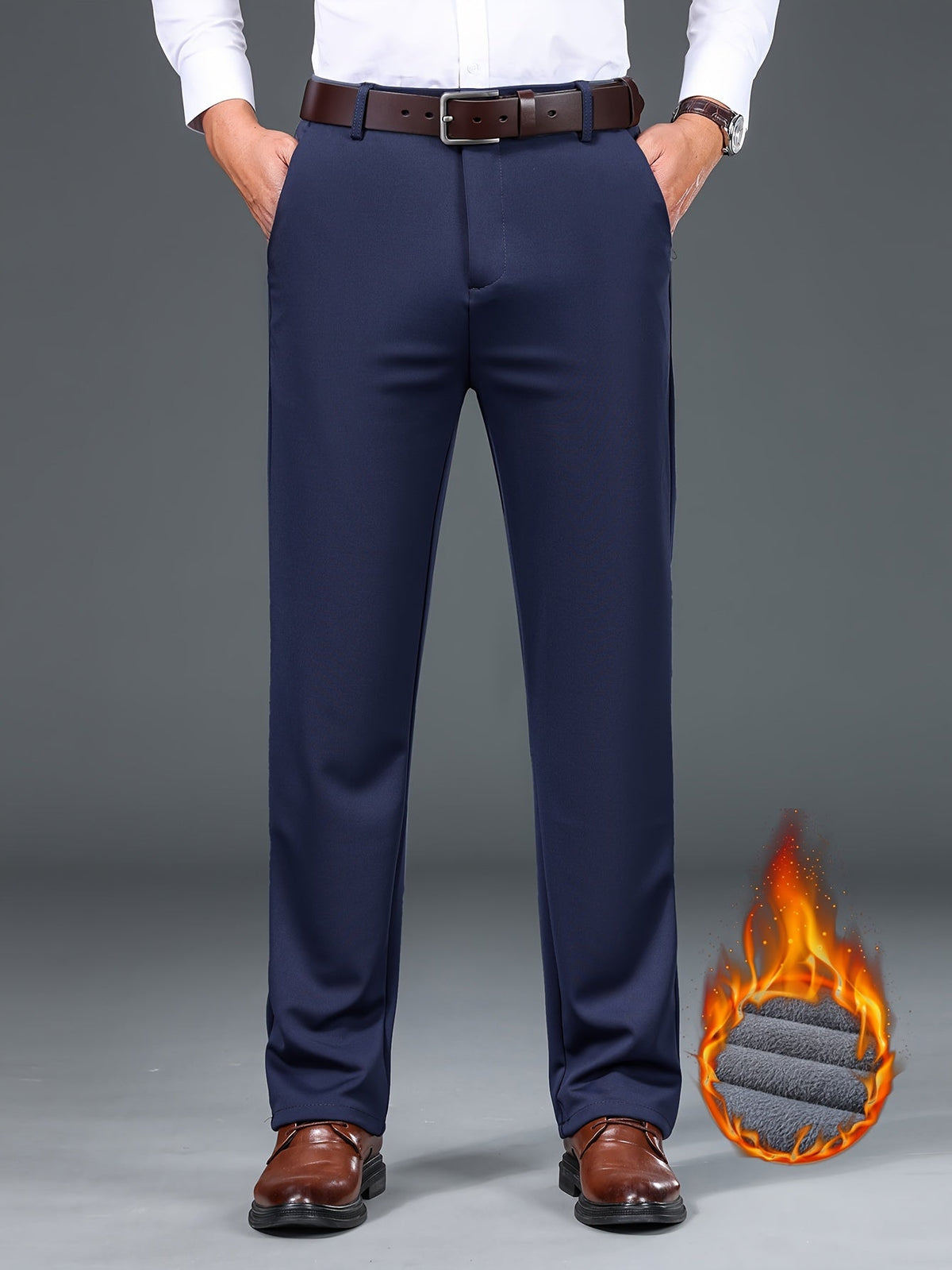 Herren Winterhose Business-Casual mit weichem Futter Grau