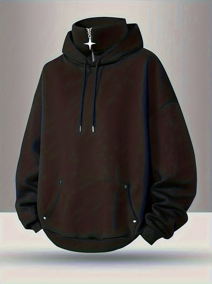 Hoodie mit Reißverschlusskragen & Kordelzug Schwarz Unisex