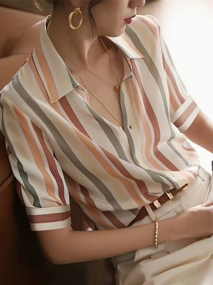 Damen Bluse mit Streifenmuster – Elegante Business- und Freizeitbluse, Kurzarm, Modernes Design