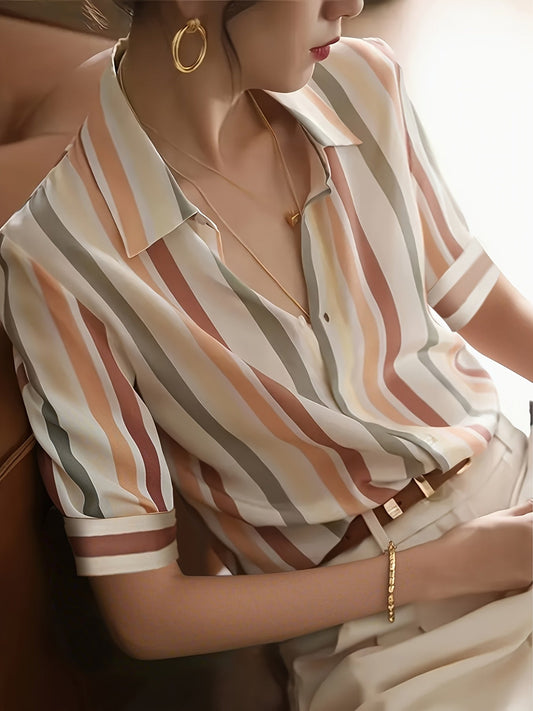Damen Bluse mit Streifenmuster – Elegante Business- und Freizeitbluse, Kurzarm, Modernes Design