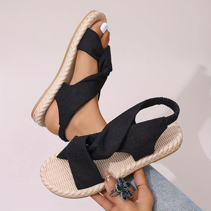 Damen Sommerschuhe – Modische Freizeit-Sandalen mit Kreuzband und flacher Sohle