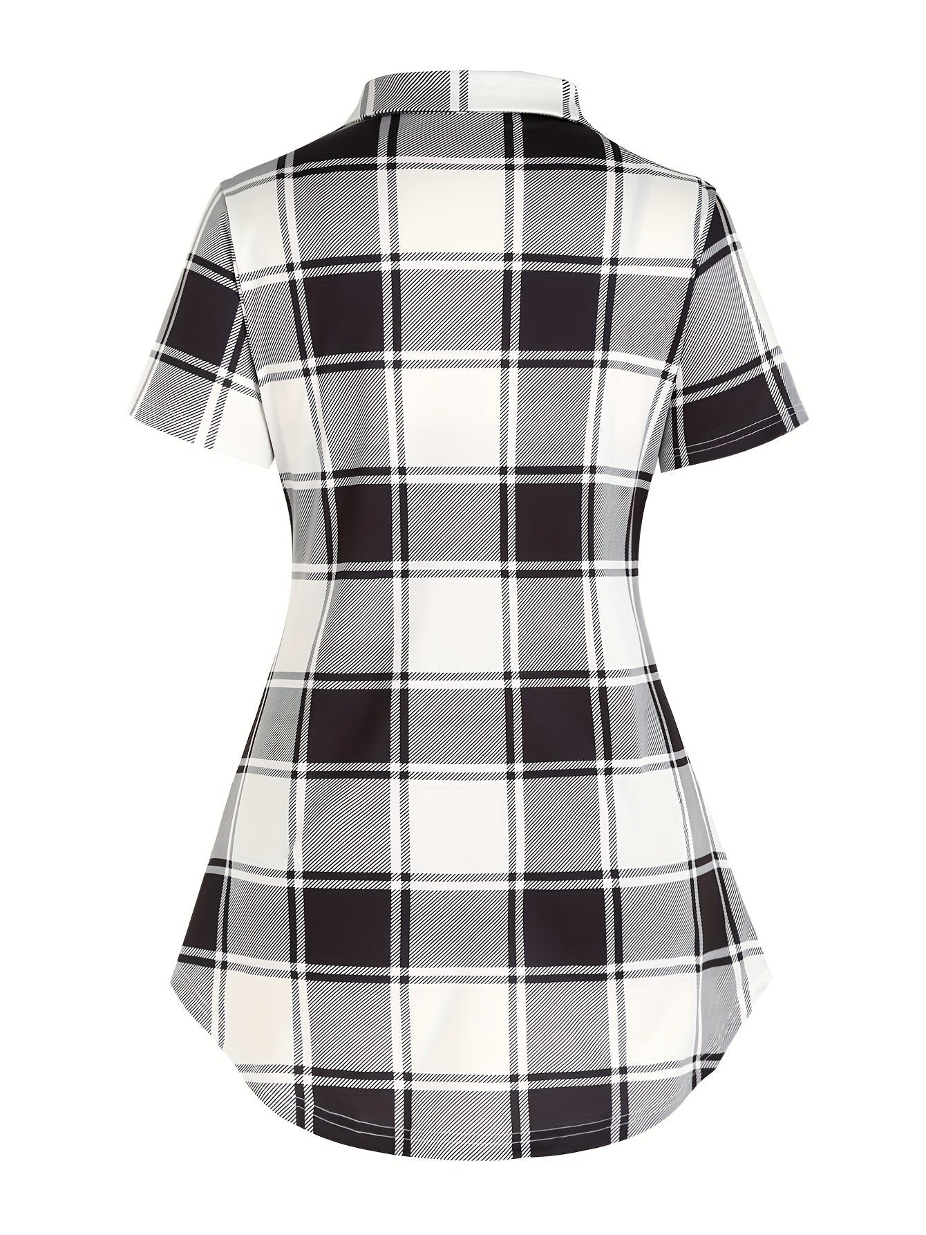 Damen Kurzarm Karo Hemdbluse mit Überkreuz-Detail – Eleganter Freizeit-Look für den Sommer