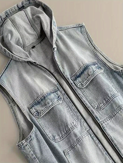 Jeansweste Herren ärmellos mit Kapuze und Reißverschluss