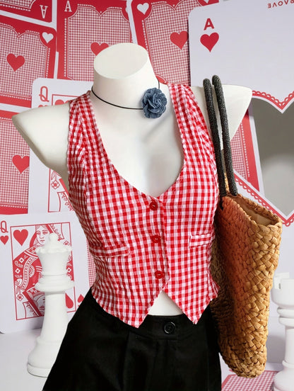 Damen Karierte Weste im Vintage-Stil – Eleganter Sommer Look für Freizeit & Alltag
