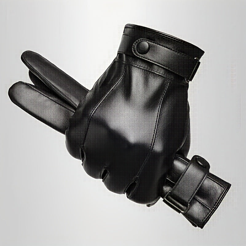 Unisex Handschuhe Schwarz mit Riemenverschluss