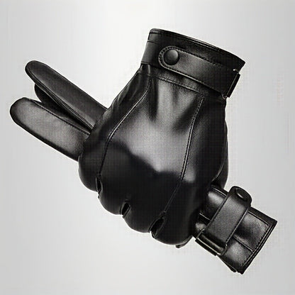 Unisex Handschuhe Schwarz mit Riemenverschluss
