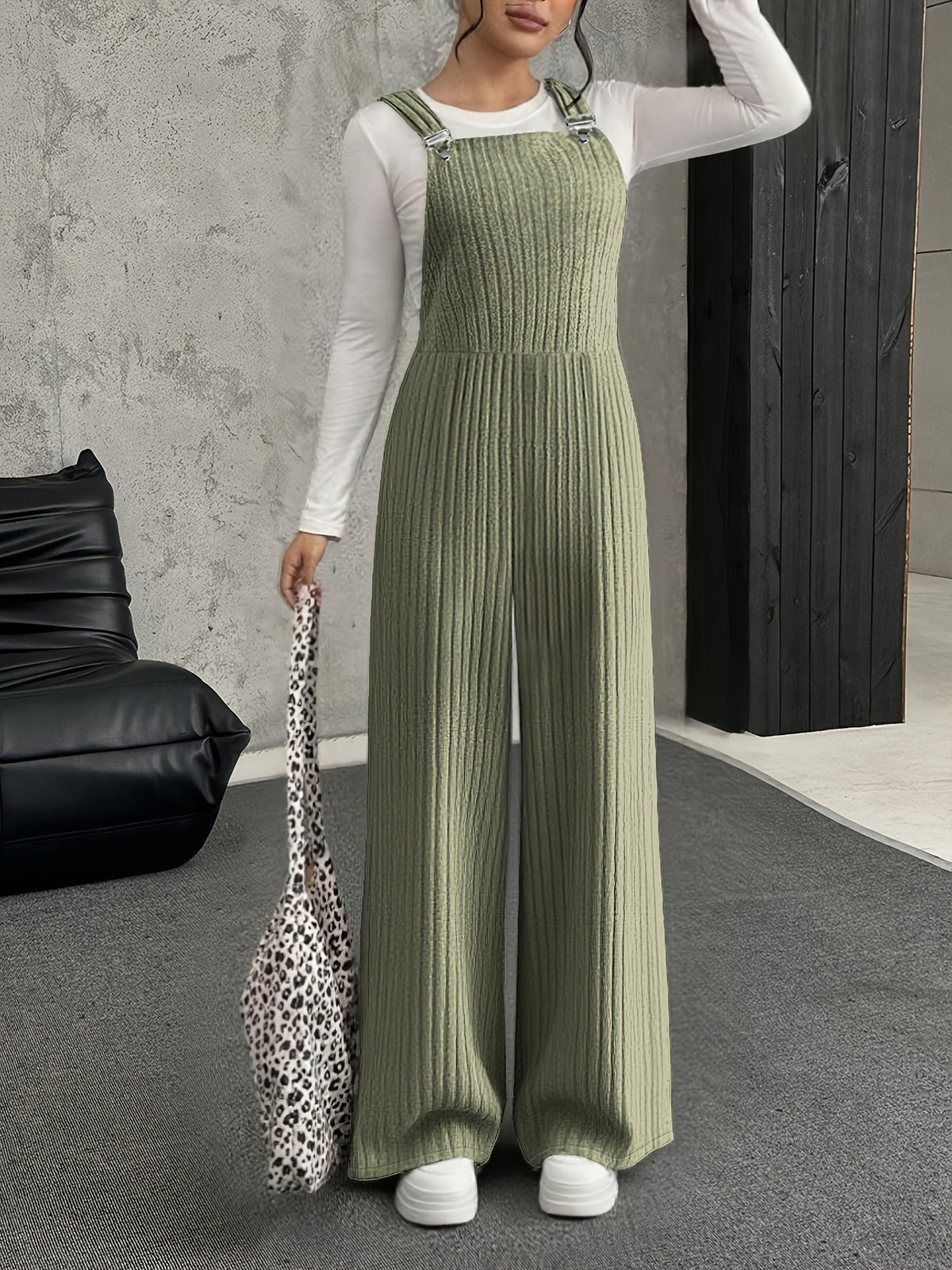 Damen Gerippter Latzhose Jumpsuit Grau Weites Bein