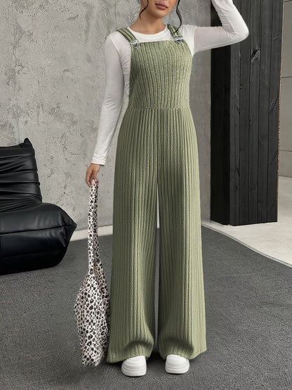 Damen Gerippter Latzhose Jumpsuit Grau Weites Bein