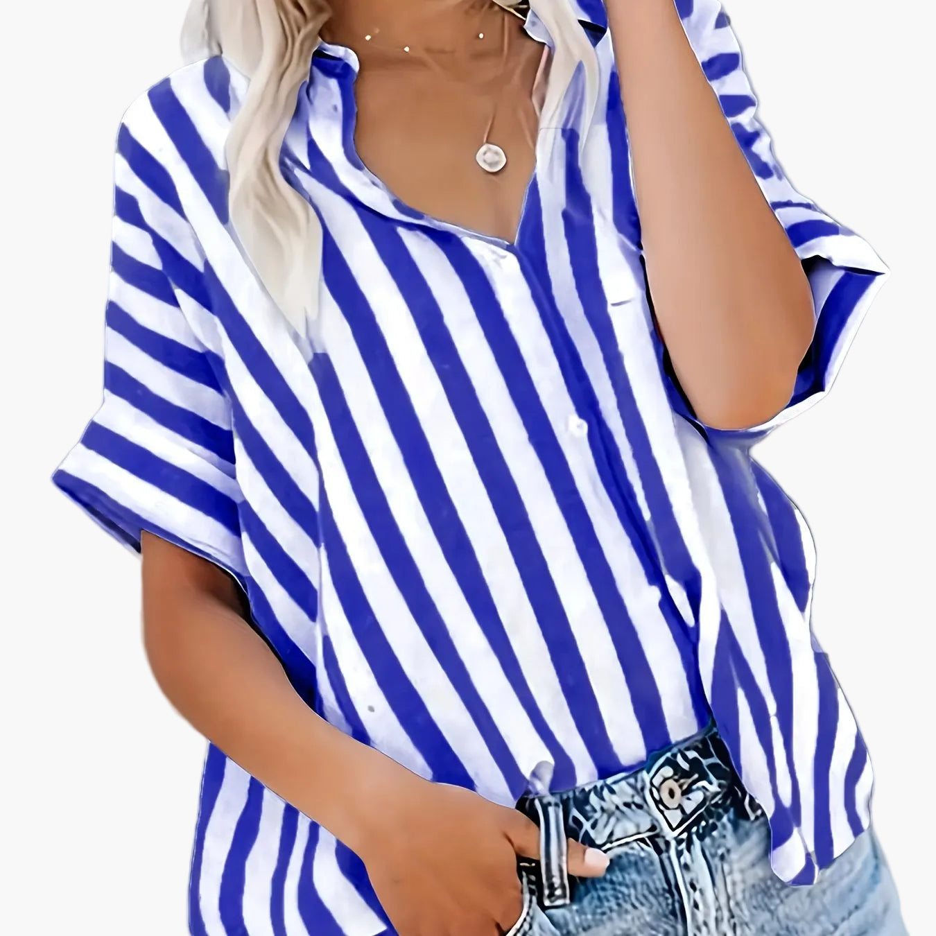 Damen Sommerbluse im Streifen-Look – Lässige Hemdbluse für Freizeit und Urlaub