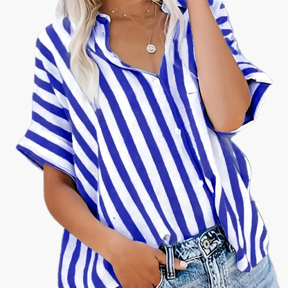 Damen Sommerbluse im Streifen-Look – Lässige Hemdbluse für Freizeit und Urlaub
