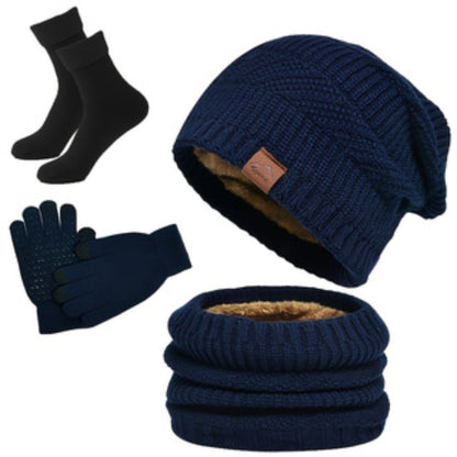 Unisex Winter Set 4-teilig: Strickmütze, Loop-Schal, Touchscreen-Handschuhe & Socken mit Futter