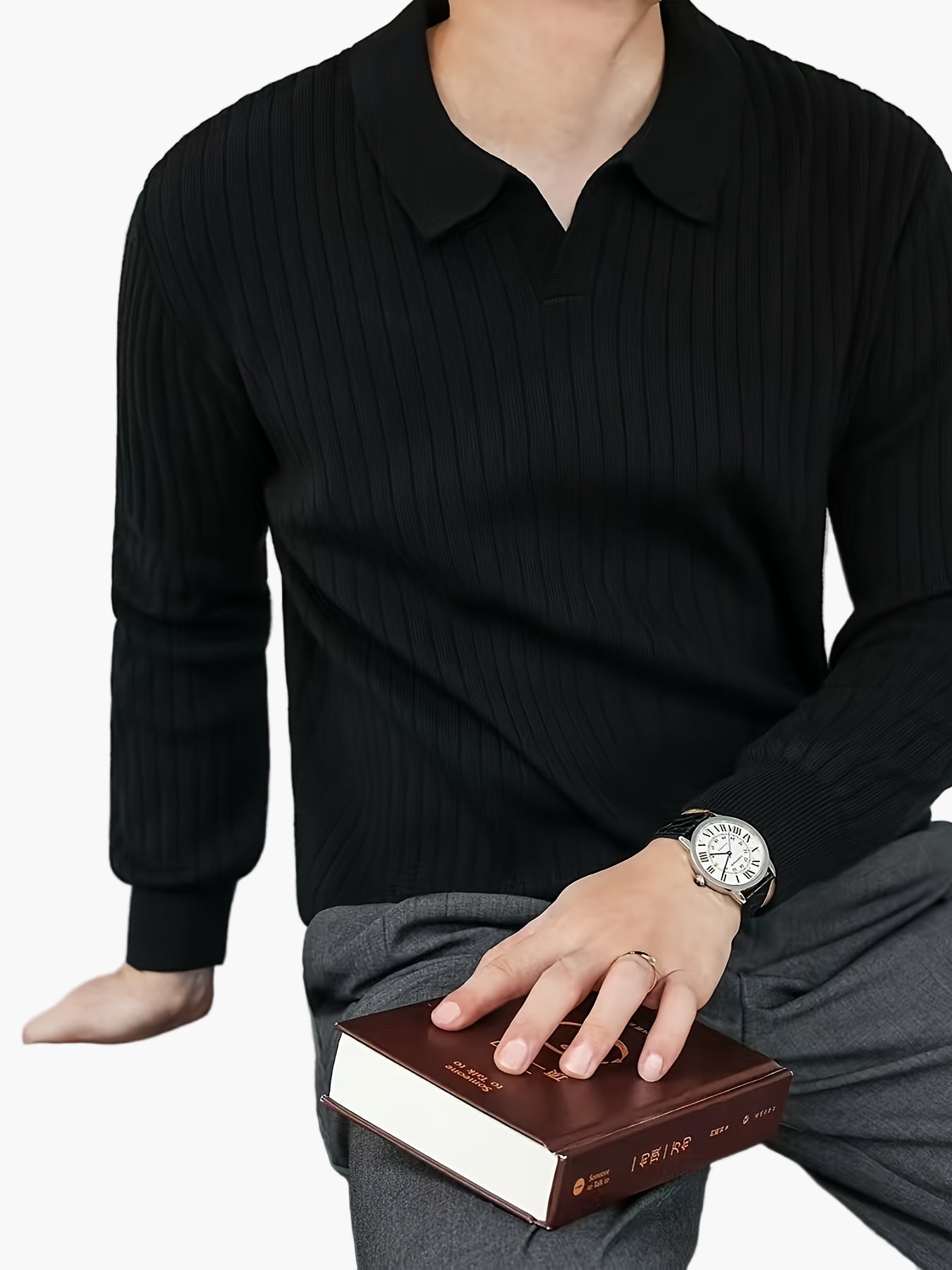 Herren Strickpolo mit Rippenstruktur – Modernes Freizeitshirt für Herbst und Winter