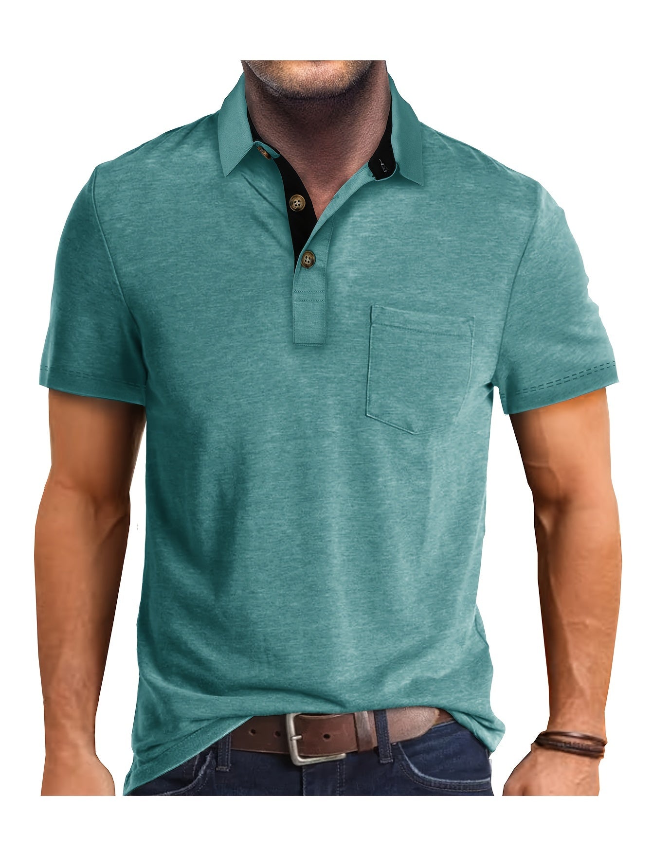 Herren Poloshirt mit Brusttasche und Kontrast-Kragen