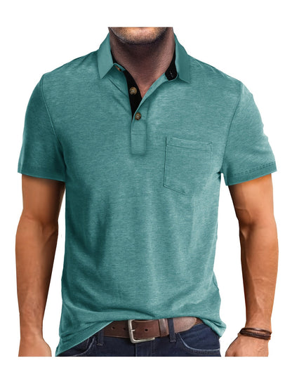 Herren Poloshirt mit Brusttasche und Kontrast-Kragen