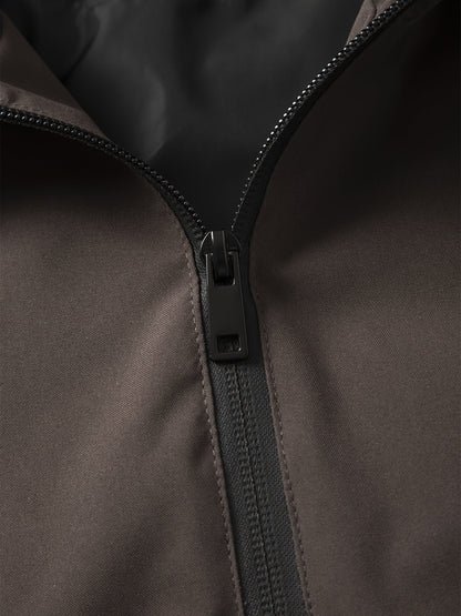 Herren Anorak Jacke mit Kapuze und Reißverschlusstasche Braun