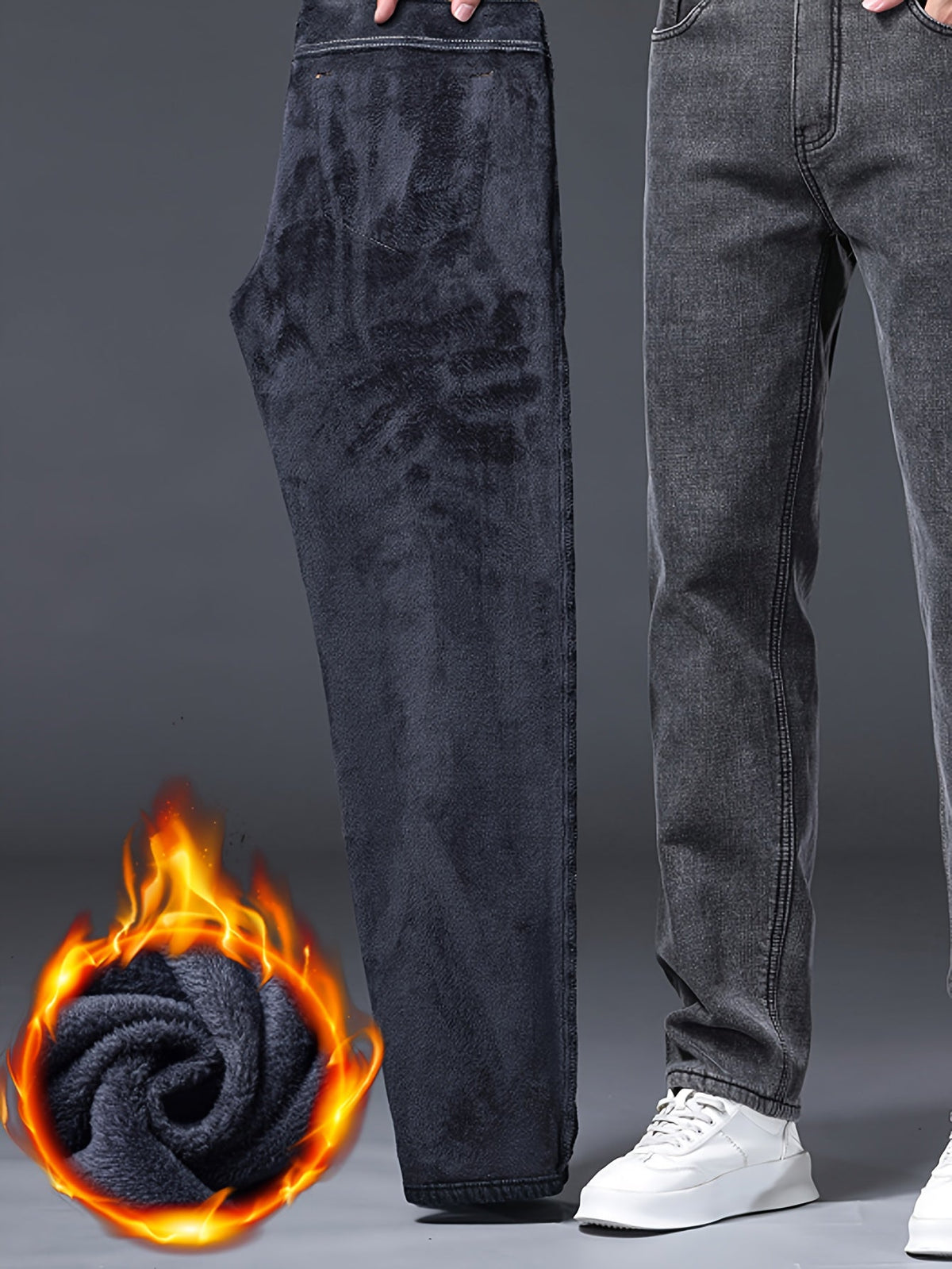 Herren Jeans Hose Grau Slim Fit Gefütterte Winterhose