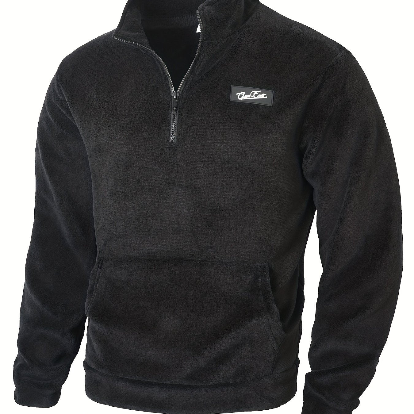Fleece Pullover Herren mit Reißverschluss Stehkragen und Kängurutasche