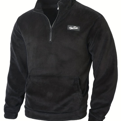 Fleece Pullover Herren mit Reißverschluss Stehkragen und Kängurutasche