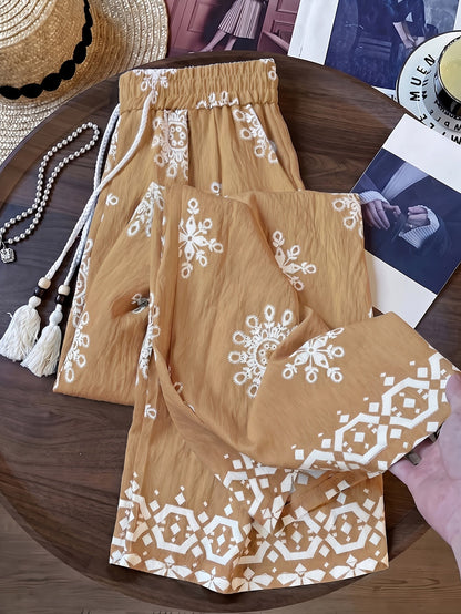 Damen Palazzo-Hose mit Boho-Stickerei und lässigem Schnitt